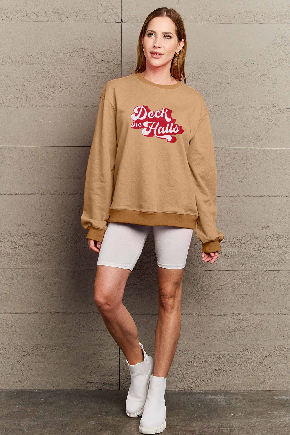 Simply Love Full Size DECK THE HALLS Graphic Sweatshirt Trendsi