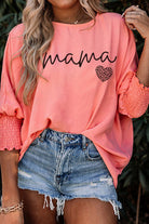 MAMA Round Neck Lantern Sleeve Blouse Trendsi