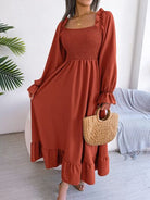 Smocked Square Neck Flounce Sleeve Dress Trendsi