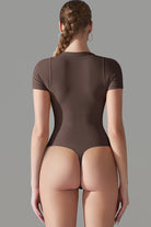 Round Neck Short Sleeve Active Bodysuit Trendsi