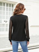 Waffle-Knit Round Neck Long Sleeve Blouse Trendsi