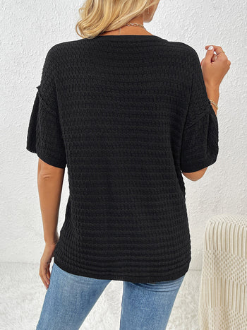 Round Neck Half Sleeve Knit Top Trendsi