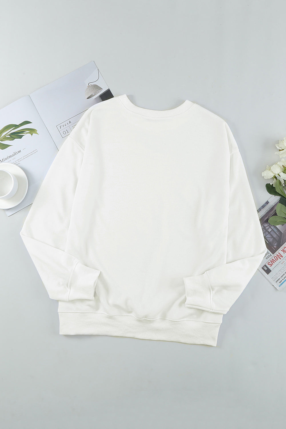 Round Neck Dropped Shoulder Sweatshirt Trendsi