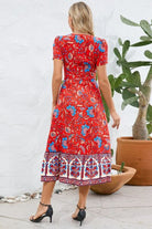 Printed Surplice Short Sleeve Dress Trendsi