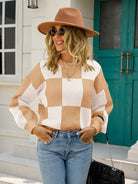 Checkered Round Neck Dropped Shoulder Sweater Trendsi