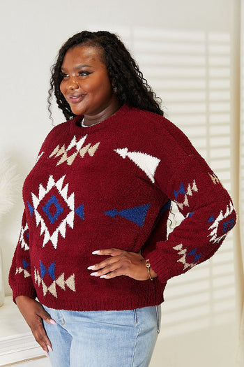 HEYSON Full Size Aztec Soft Fuzzy Sweater Trendsi