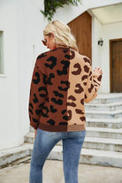 Leopard Button Up Dropped Shoulder Cardigan Trendsi