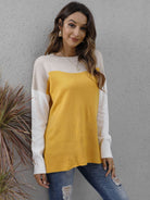 Color Block Round Neck Dropped Shoulder Sweater Trendsi