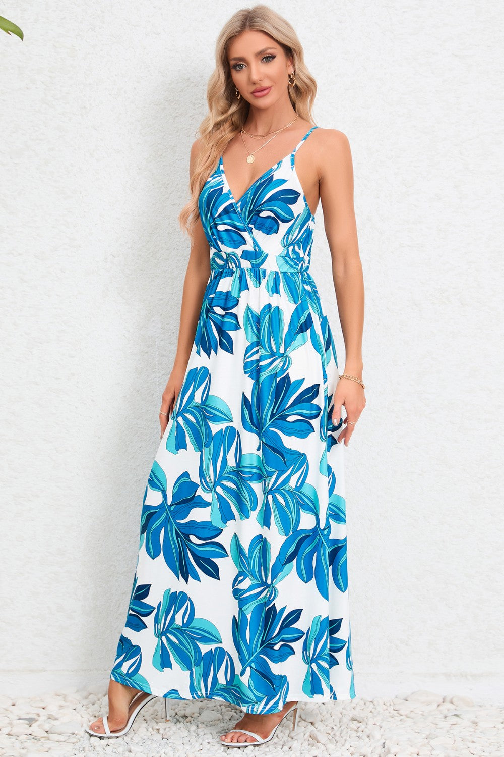 Printed Surplice Maxi Cami Dress Trendsi