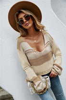 Color Block V-Neck Dropped Shoulder Sweater Trendsi