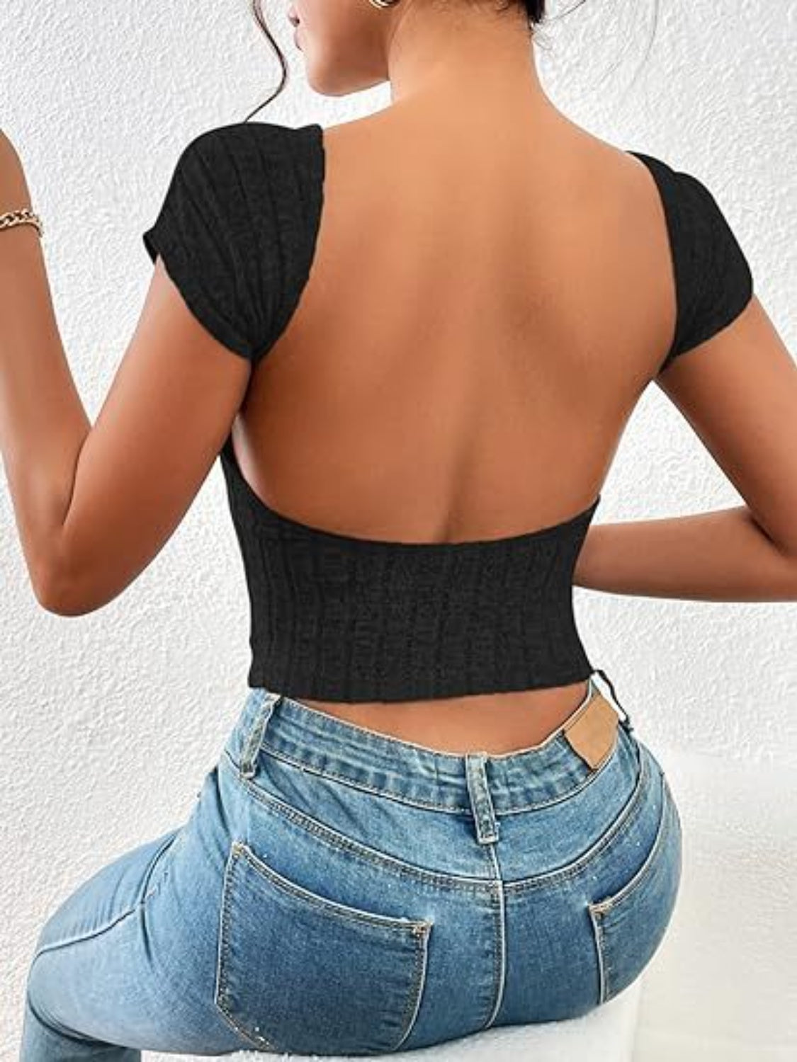 Backless Short Sleeve T-Shirt Trendsi