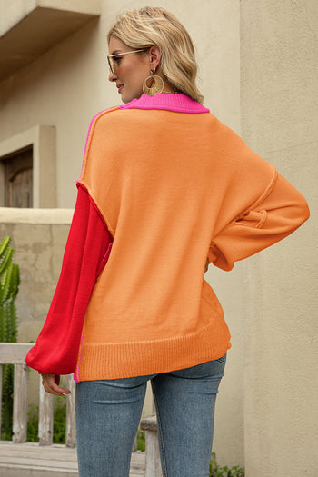 Color Block Round Neck Dropped Shoulder Sweater Trendsi