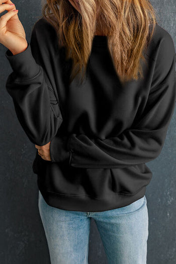 Round Neck Dropped Shoulder Sweatshirt Trendsi