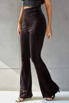 Ribbed High Waist Flare Pants Trendsi