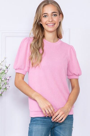 Reborn J Ribbed Round Neck Short Sleeve Top Trendsi