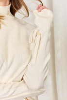 Heimish Full Size Ribbed Bow Detail Long Sleeve Turtleneck Knit Top Trendsi
