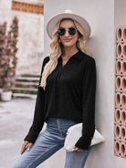 Decorative Button Johnny Collar Long Sleeve Blouse Trendsi