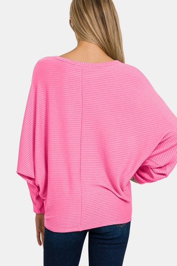 Zenana Ribbed Round Neck Long Sleeve Top Trendsi