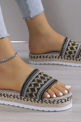 Geometric Weave Platform Sandals Trendsi