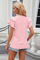 Eyelet Notched Short Sleeve T-Shirt Trendsi