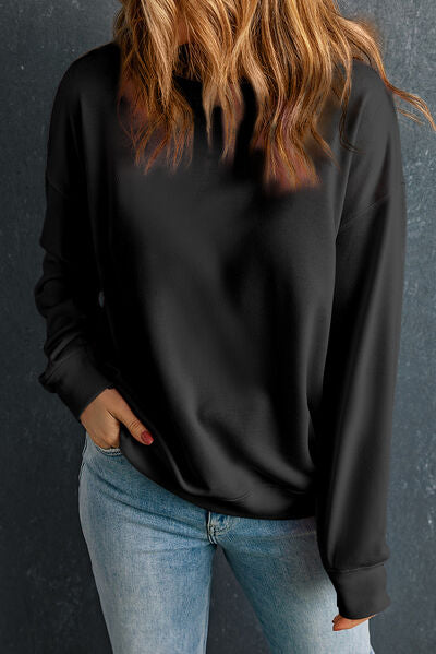 Round Neck Dropped Shoulder Sweatshirt Trendsi