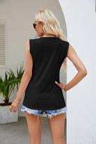 Contrast Eyelet V-Neck Tank Trendsi