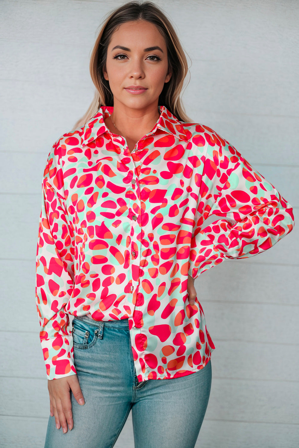 Printed Button Up Dropped Shoulder Shirt Trendsi