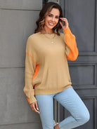 Contrast Round Neck Dropped Shoulder Sweater Trendsi