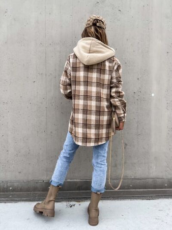 Plaid Dropped Shoulder Hooded Jacket Trendsi