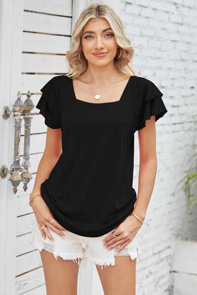 Square Neck Flutter Sleeve T-Shirt Trendsi