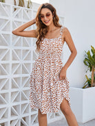 Printed Square Neck Tie Shoulder Dress Trendsi