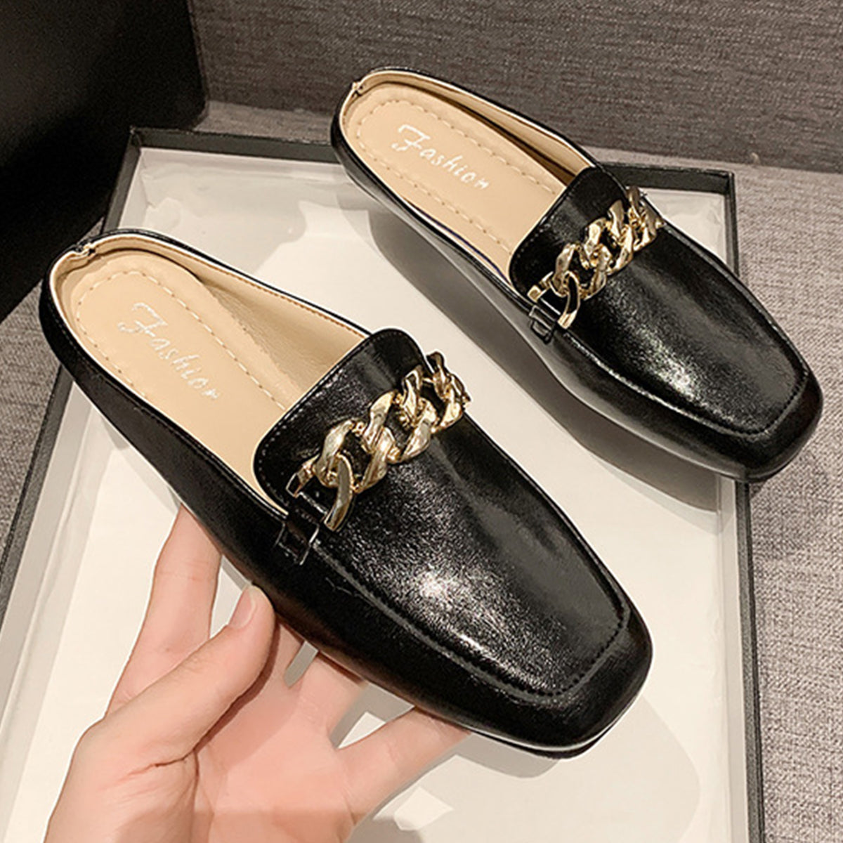 PU Leather Square Toe Flat Loafers Trendsi