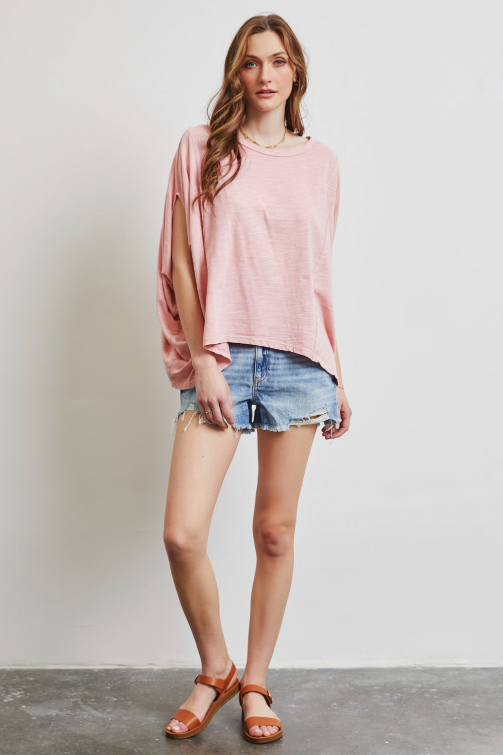 HEYSON Full Size Garment-Dyed Boat Neck Oversized Top Trendsi