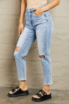 BAYEAS High Waisted Distressed Slim Cropped Jeans Trendsi