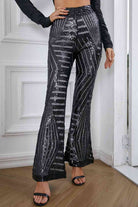 Double Take Sequin High Waist Flared Pants Trendsi