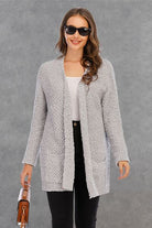 Pocketed Open Front Long Sleeve Cardigan Trendsi