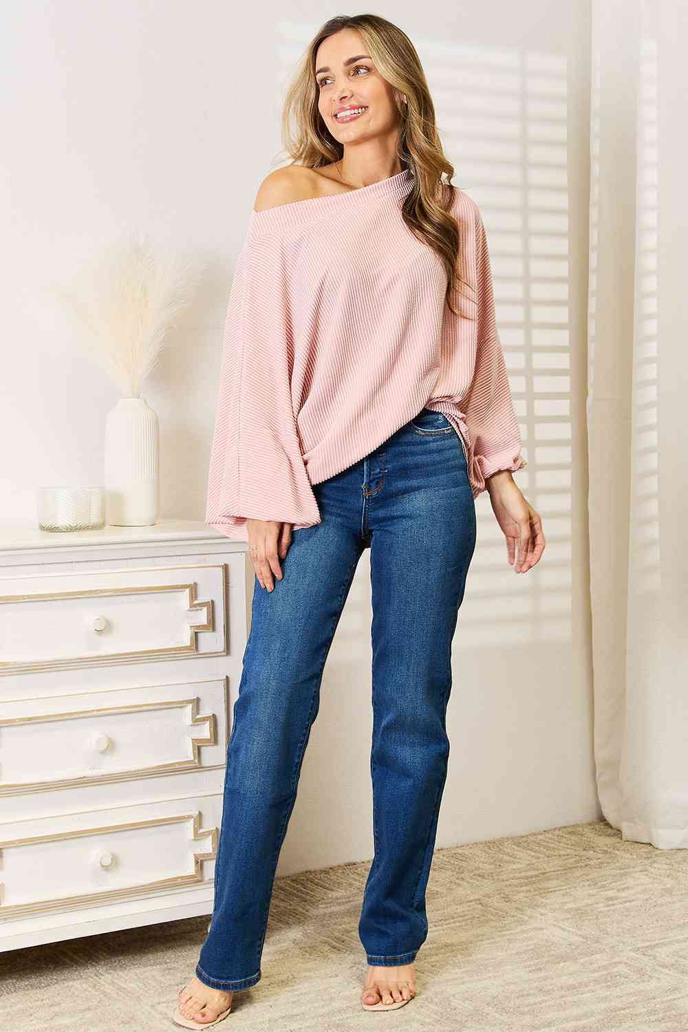 Double Take Ribbed Long Sleeve Top Trendsi