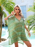 Slit Openwork V-Neck Cover Up Trendsi