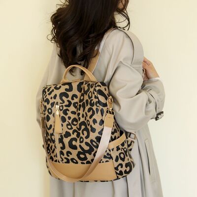 Leopard PU Leather Backpack Bag Trendsi