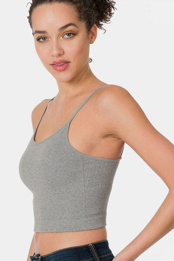 Zenana Ribbed Seamless Cropped Cami with Bra Pads Trendsi