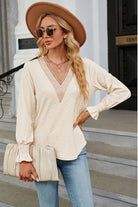 V-Neck Flounce Sleeve Blouse Trendsi