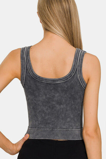 Zenana Washed Scoop Neck Wide Strap Tank Trendsi