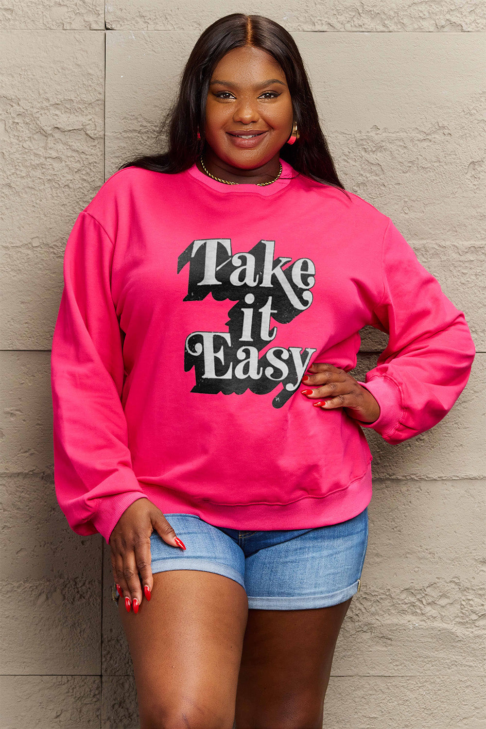 Simply Love Full Size TAKE IT EASY Graphic Sweatshirt Trendsi