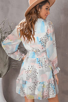 Printed Flounce Sleeve Mini Dress Trendsi