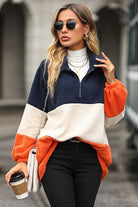 Color Block Quarter Zip Sweatshirt Trendsi