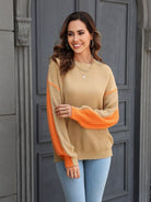 Contrast Round Neck Dropped Shoulder Sweater Trendsi