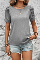 Round Neck Puff Sleeve T-Shirt Trendsi