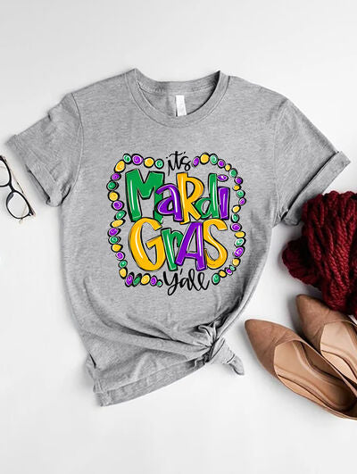 IT'S MARDI GRAS Y'ALL Round Neck T-Shirt Trendsi