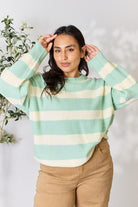 Sew In Love Full Size Contrast Striped Round Neck Sweater Trendsi