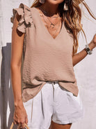 Ruffled V-Neck Cap Sleeve Blouse Trendsi